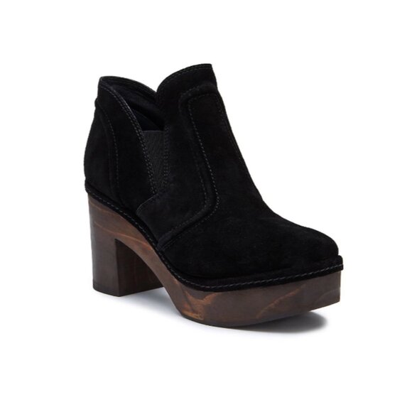 Matisse JOLIE  Black Suede Leather Wood Sole Platform Clog Boot Women's Size 7 - Picture 1 of 13